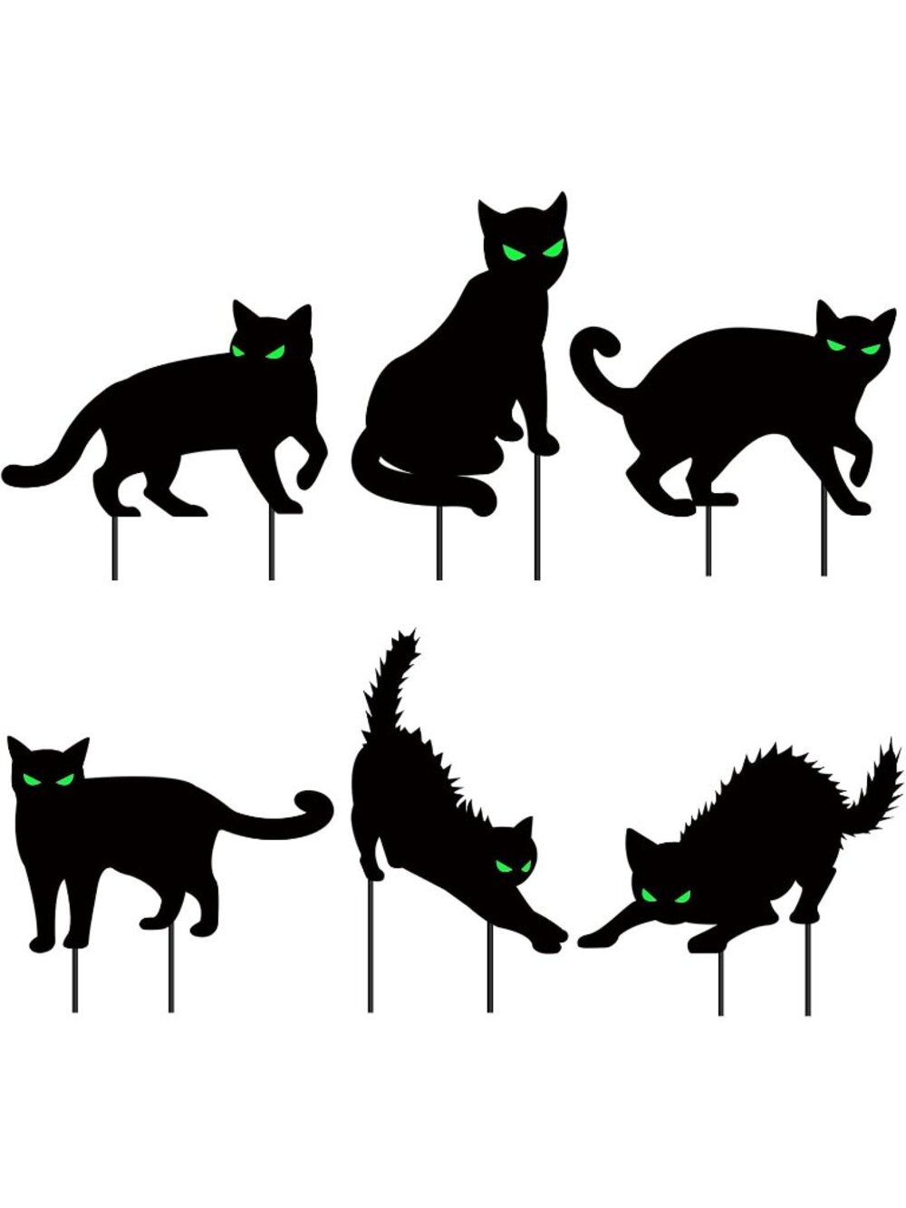 6 PCS Halloween Black Cat Yard Signs with Glow in Dark Eyes Halloween Gift